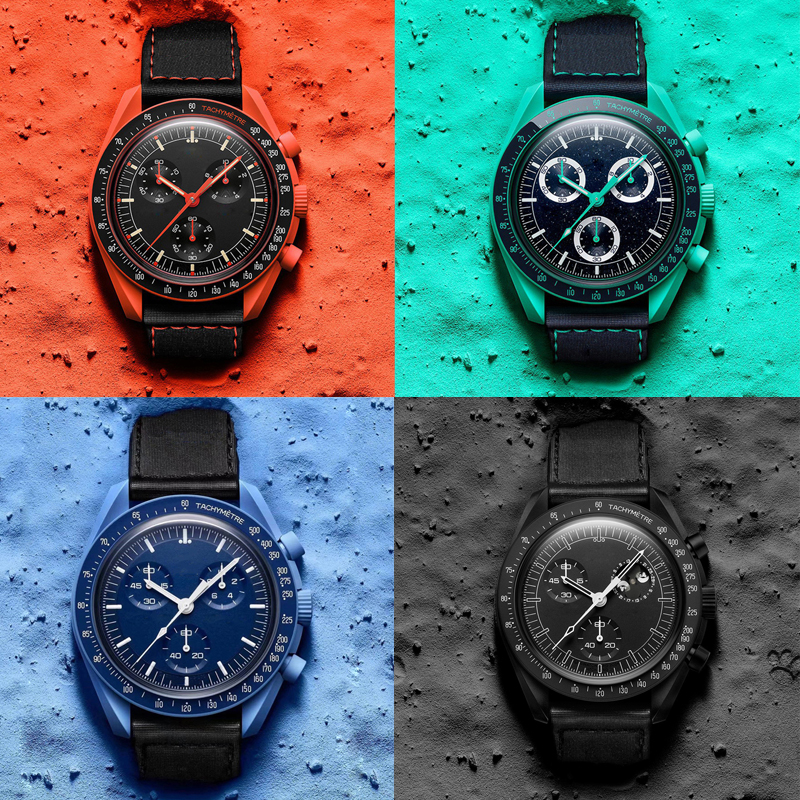 Mens Watch Automatic Quarz Moons Watch Bioceramic Designer Watches High Quality Water Proof Luminous Chronograph Leather Strap Wristwatches With Box