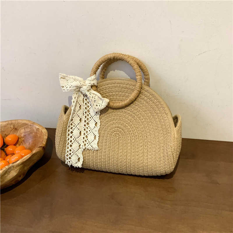 Summer small grass woven bag women's new tidal cotton woven bag beach bag large capacity one shoulder basket bag