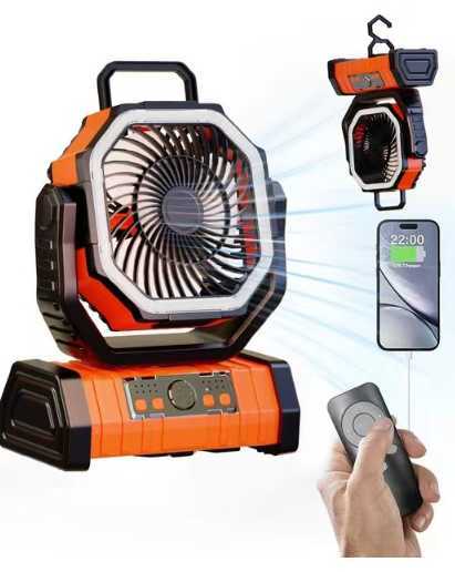 Camping fan Outdoor fan light Home fan can be mobile phone charger LED light dual hook camping fan F6 J241204