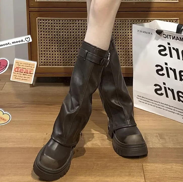 Knee Platform High Women Fashion Ladies Belt Buckle Knight Long Boots Autumn Winter Women's Thick Heel Shoes EU39-40