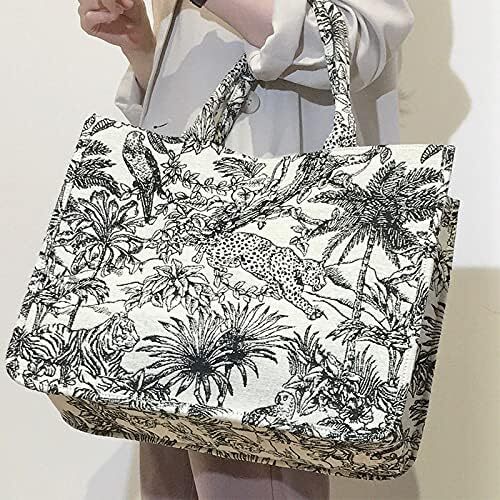 Large 2024 Capacity Handbag With Linen, Cotton Embroidery, Exquisite Graffiti, Fashionable Shopping Bag