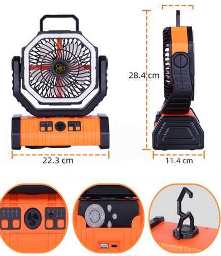 Camping fan Outdoor fan light Home fan can be mobile phone charger LED light dual hook camping fan F6 J241204