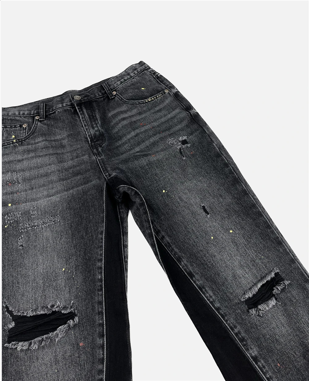 Mens spray paint splatter deconstruction jeans with cracked holes Spring and Autumn streetwear 241203