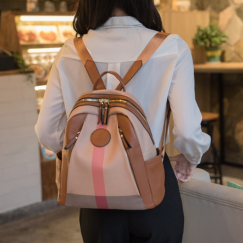 New trend French plaid printed backpack designer multifunctional casual women s backpack trendy leisure crossbody bag