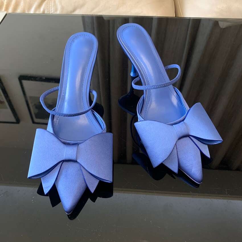 Fashion Bow knot High Heels Sandals Women 2024 Summer Sgback Pumps Vintage Satin Pointed Toe Heeled Elegant Party Lady Shoes