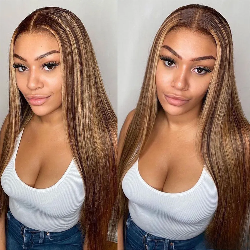 13x4 Highlight Red Hair Lace Frontal Wig Bone Straight Natural Similar to Real Human Hair Wigs Brazilian 32inch Synthet Silky Front Closure Wig For Wo