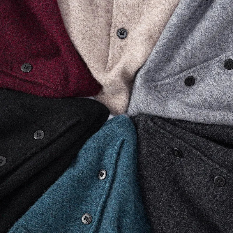 High quality ultra-fine cashmere knitted lapel mens T-shirt long sleeved polo shirt solid color casual trend gray white black 241203