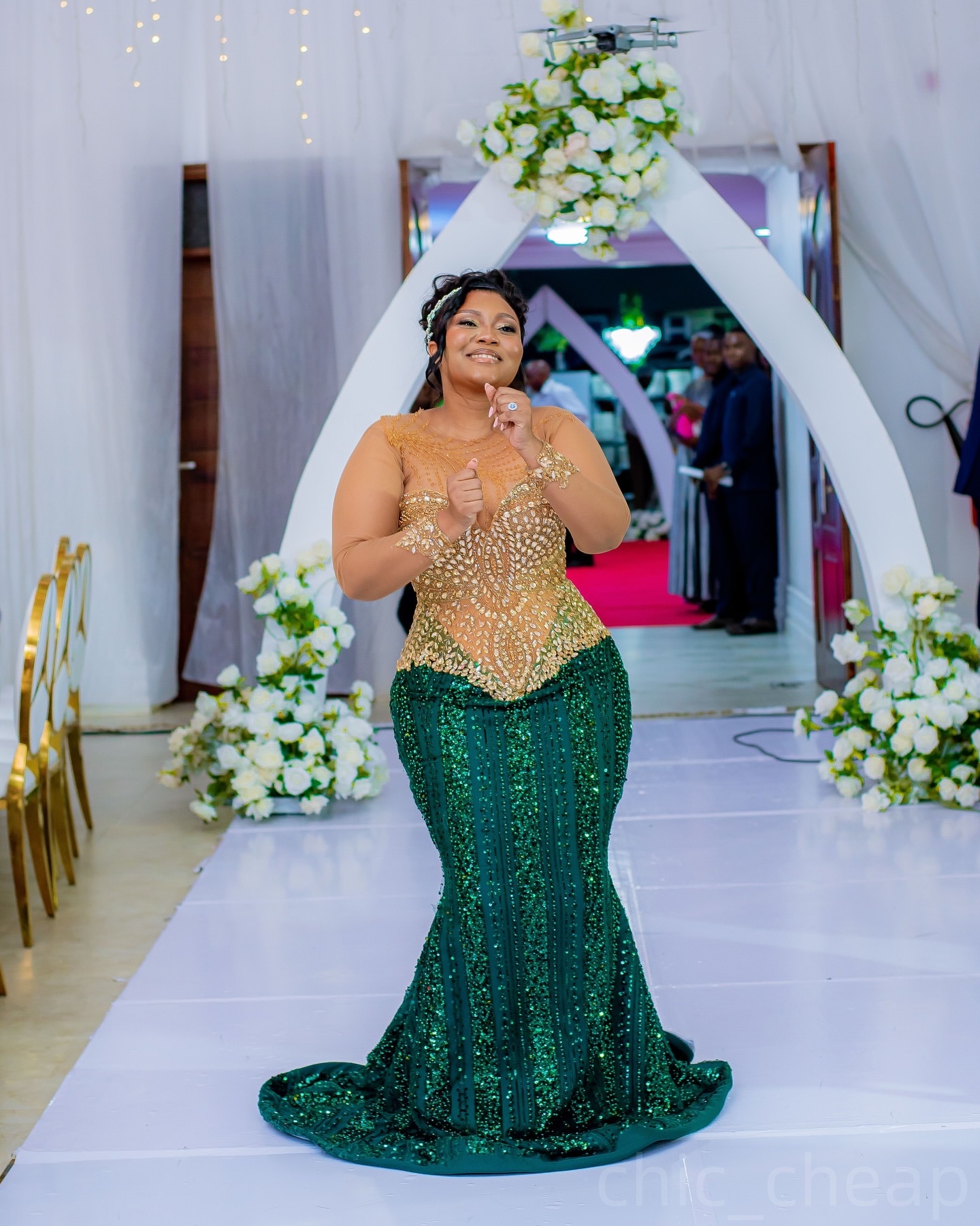 Dark Green Mermaid Prom Dresses 2024 Rhinestones Beaded Sheer Neck Evening Formal Party Second Birthday Engagement Gowns Plus Size Dress For Special O