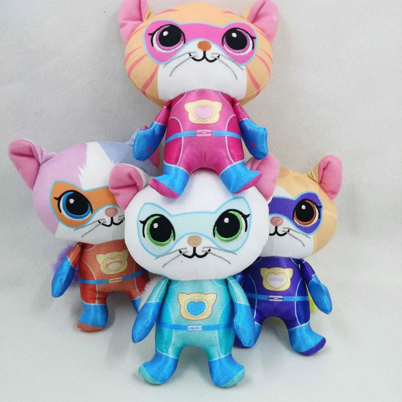 4pcs Super Kitties Team Anime Plush Toys Crystal Super Soft Plush Toy Doll Blue Kitten Green Kitten Yellow Kitten Doll Kids ToyXJ241204