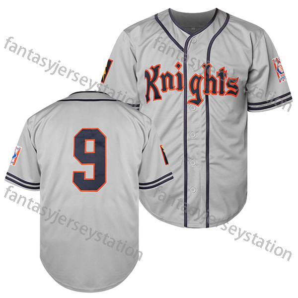 Men's Vintage #9 Knights Baseball Jersey - Retro Gray, Polyester, Machine Washable, Embroidered Lettering & Numbers, Perfect for Sports & Casual 