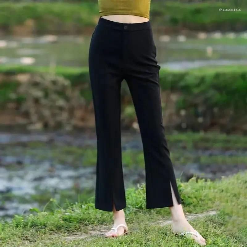 Women's Pants Spring Summer Cropped High-waisted Slimming Straight-leg Casual Side Slit Petite Style Versatile