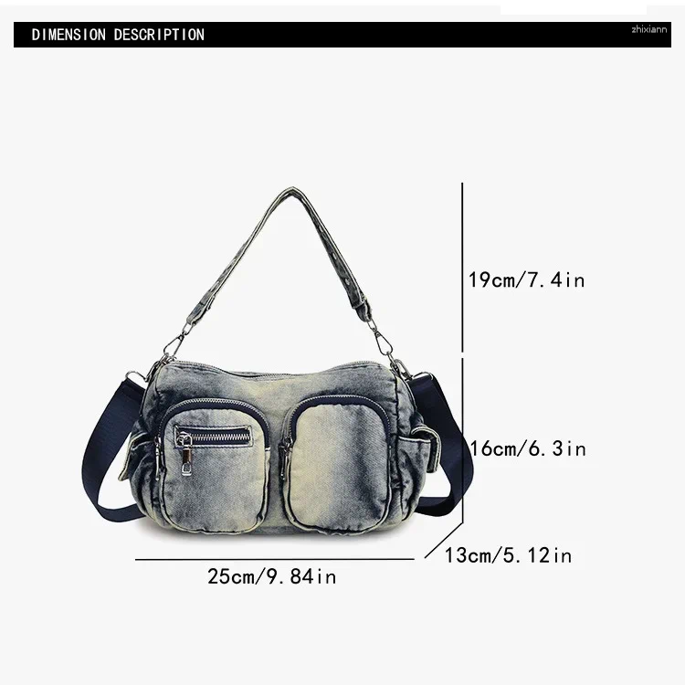 Totes Vintage Wash Denim Women Crossbody Bags Multi-pocket Design Female Shoulder Messenger Cowboy Ladies Handbag zhanyishengli
