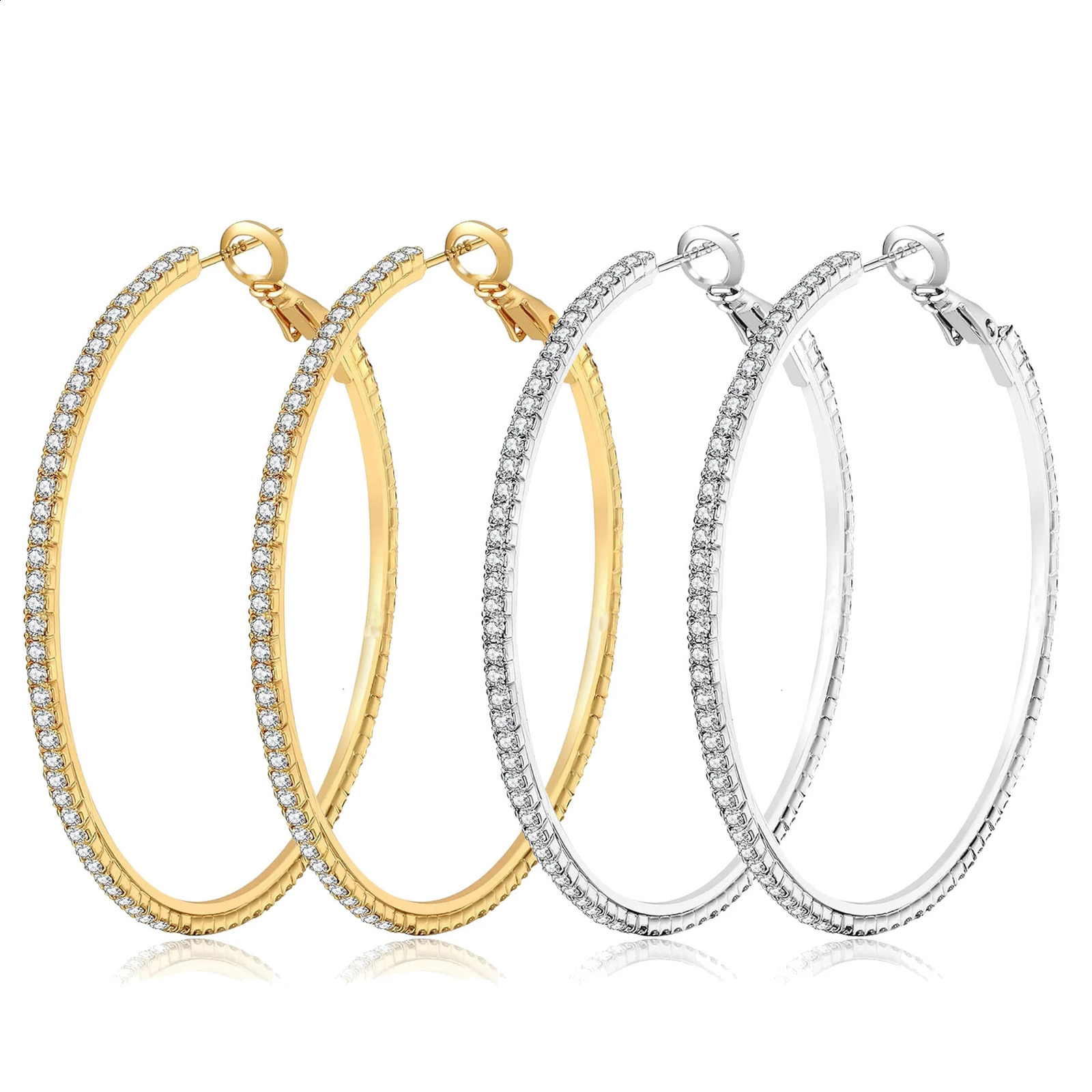 5 Pair Large Hoop Earrings Set Big Cubic Zirconia Hoop Earrings Thin Rhinestones 5 Size 241203