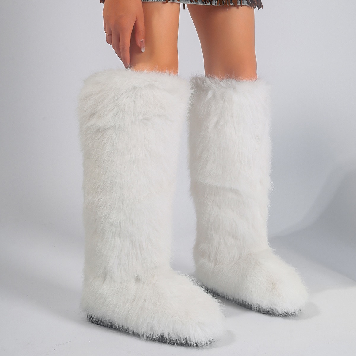 Women Winter Thigh Fluffy Ladies Furry Faux Fox Long Warm Shoes girls er New Plush Knee High Fur Boots 240909