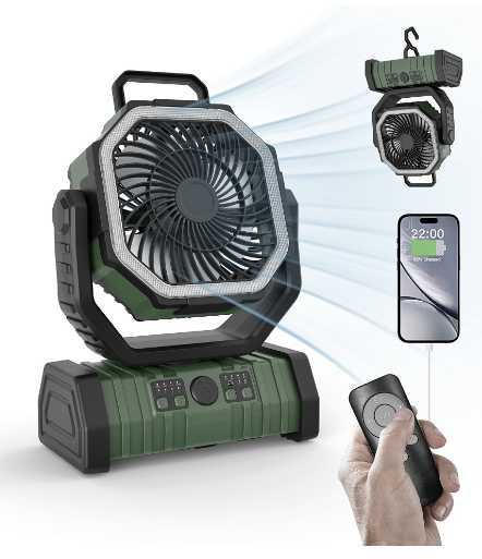 Camping fan Outdoor fan light Home fan can be mobile phone charger LED light dual hook camping fan F6 J241204