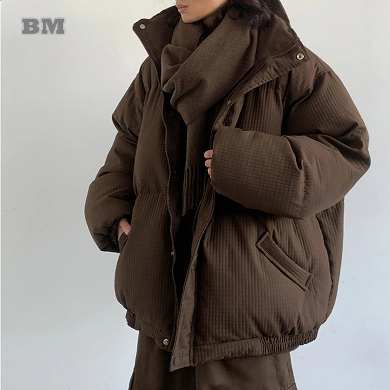 Korean Streetwear couple cotton padded jacket winter thick padded Kpop warm coat men Harajuku fashion leisure park 241202