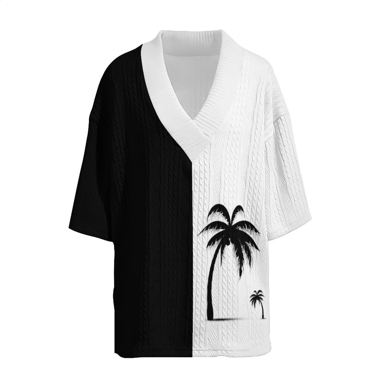 mens summer 3D printed mens casual V-neck knitted cotton unisex mens clothing flash sale 241203