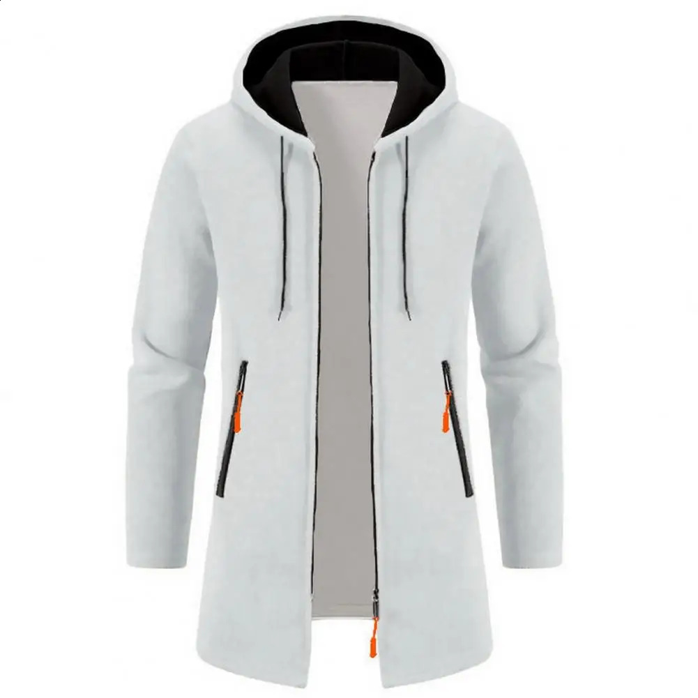 Men Coat Stylish Hooded Zipper Cardigan Versatile Mens Outerwear for Fallwinter Medium Length Thickened Knitwear 241202
