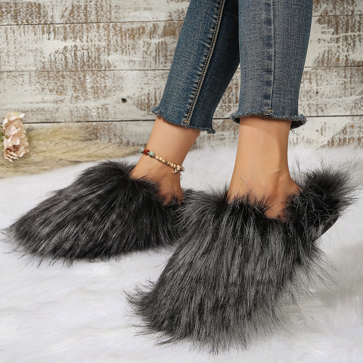 2025 NEW Winter Slippers Women Furry Faux Slides Warm Plush Cotton Slipper Fashion Fuzzy Flip ps Fluffy Fur Shoes Woman 230826 hurenlakeshoes