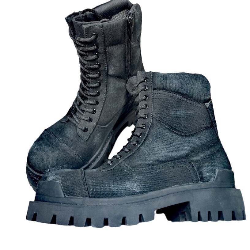 Paris mens boots Motorcycle style boot for women Oil wax canvas with zipper waterproof round toe mid tube boots Make old style Rubber sole strike size 35-46 d6f Z250220