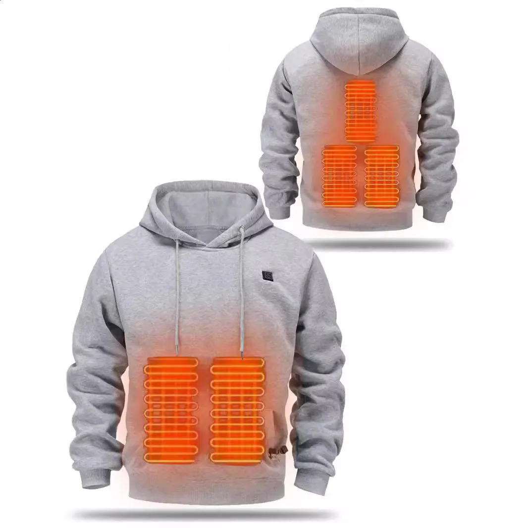 Mens USB Wool Hoodie Autumn/Winter Sweater Solid Color Casual Hoodie Not Including Battery 241203