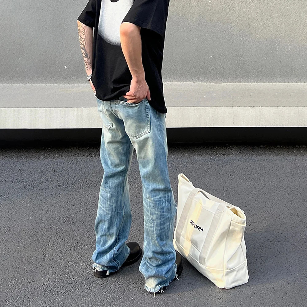 Mens open top jeans ultra-thin blue Pantalones Hombre streetwear fashionable denim PantsFit summer tight Vaqueros Flaming Trousers 241203