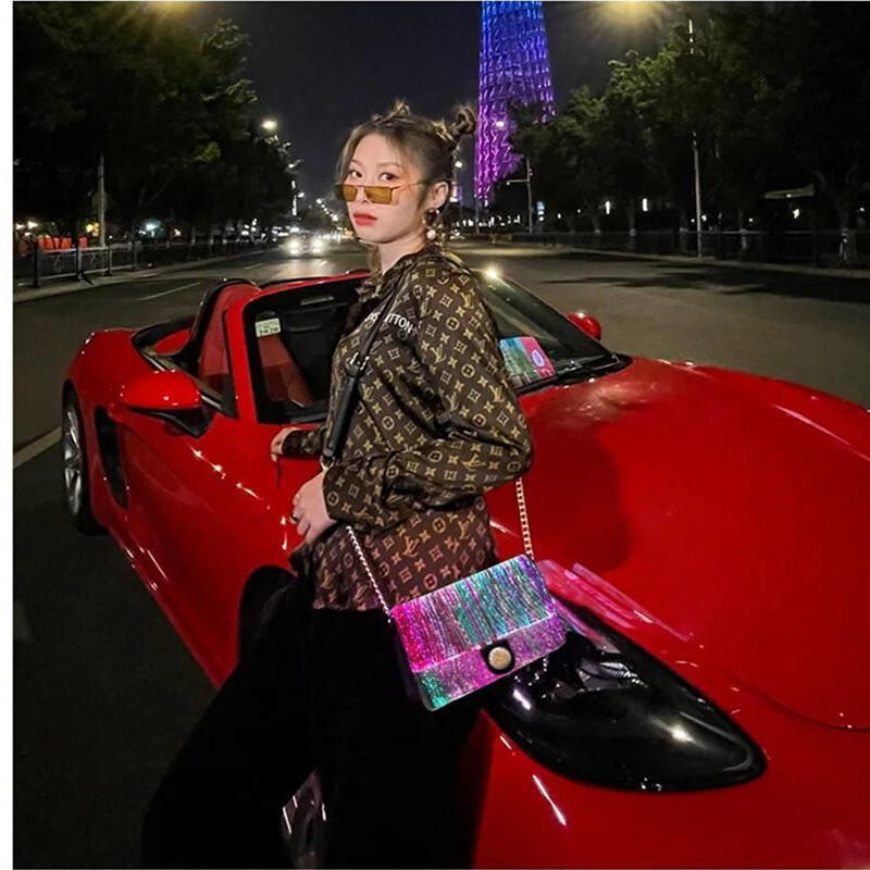 Colorful Luminous Square Bags For Women LED Light New Fashion Shoulder Optical Fiber Fabric Crossbody Bag PU BagVoyage
