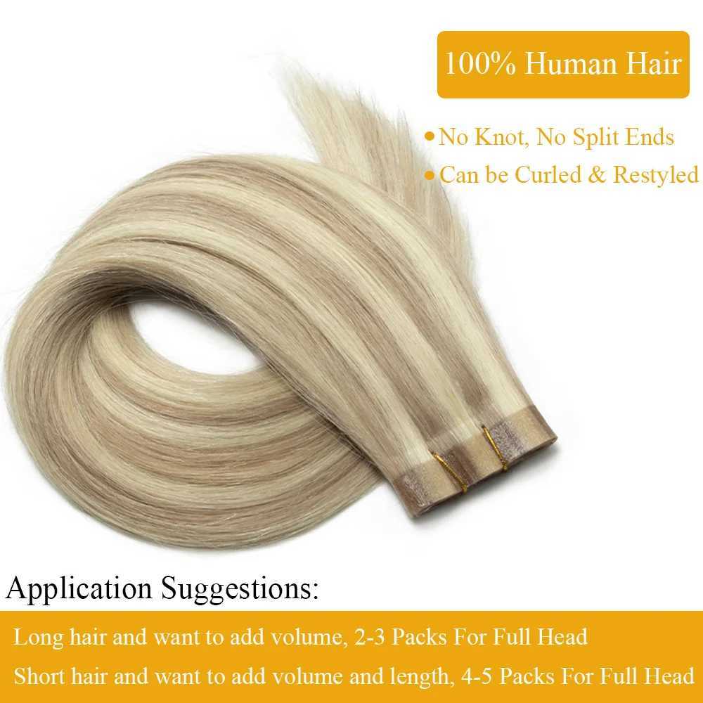 Straight Long PU Tape Weft Human Hair Extensions 12-22 Blonde Brown PU Skin Tape in Hair Flat Weft Sew In MicroLinks Hair S25526