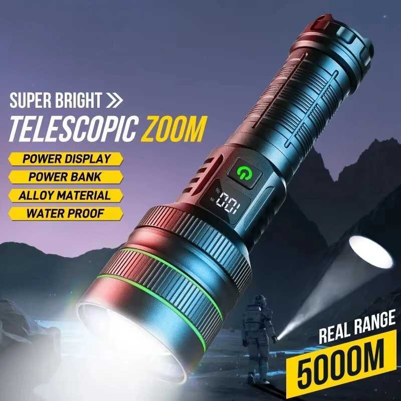 1000000LM Most Powerful LED Flashlight Rechargeable Type-c Flashlight Long Range 5000M Tactical Torch Light For Fishing Hunting Z241204