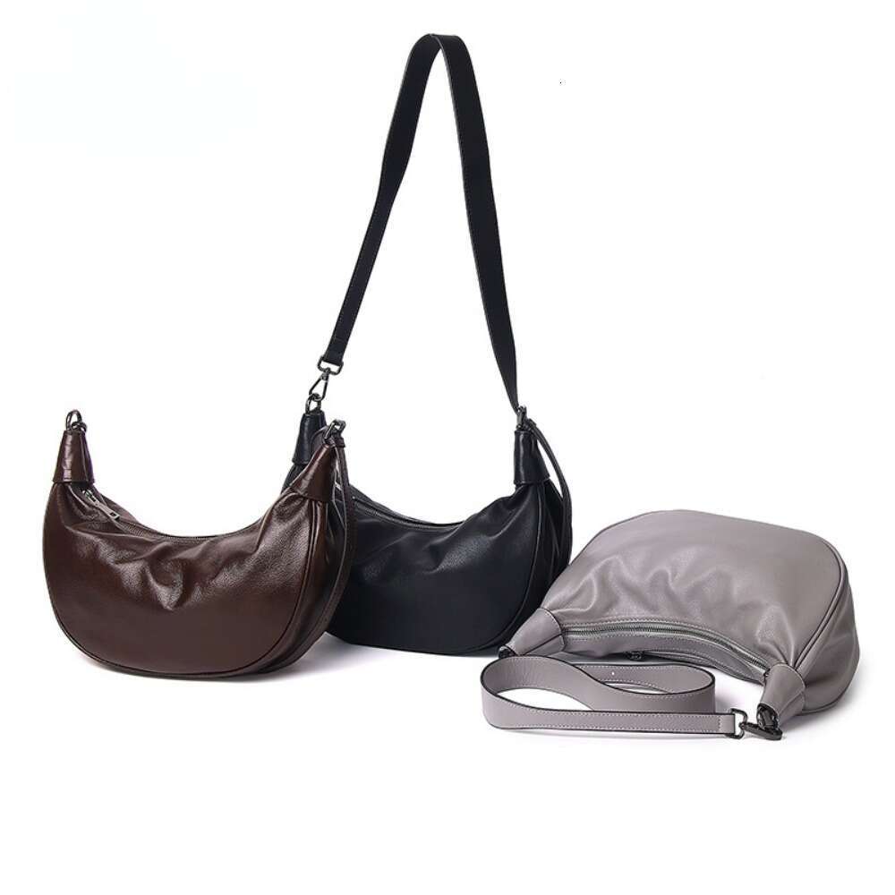 Motingsome New Shoulder Hobos Bags Real Frist Layer Cowhide Minimalism Crossbody Half Moon Messenger Tote Lady Pouch