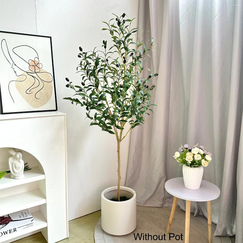 Decorative Flowers 140CM Artificial Olive Plant Tree Branches Fake Plastic Leaf Realistic Ornamental Indoor Faux For Home Office Decor