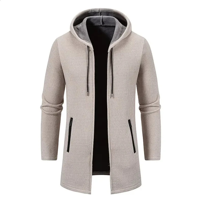Autumn and winter mens hooded jacket solid color warm and thick casual windproof jacket fashionable mens cardigan 241203