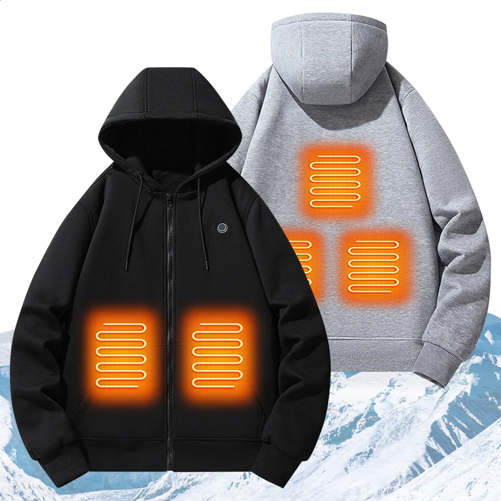 Outdoor electric USB heated sweater hoodie mens winter warm clothing charging jacket sports shirt M-3XL 241203