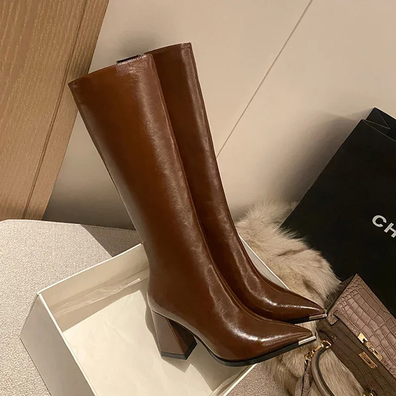 Pointed Toe Women Boots Fashion Side Zippers Long Booties Ladies Elegant Party High Heel Shoes Winter Women's Footwear