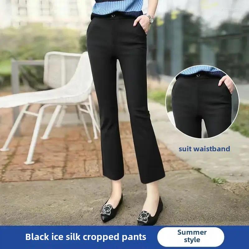 Women's Pants Spring Summer Cropped High-waisted Slimming Straight-leg Casual Side Slit Petite Style Versatile