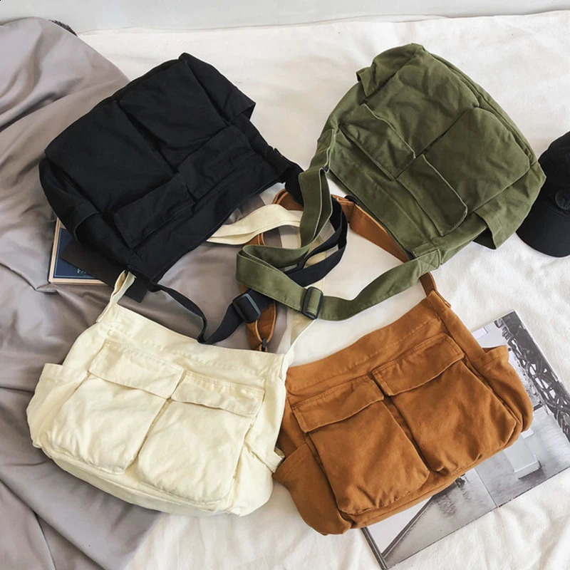 Womens Messenger Bag Vintage Handbag Canvas Teenager Shoulder Tote Bags Casual Handbag Crossbody Handbags 250207ww