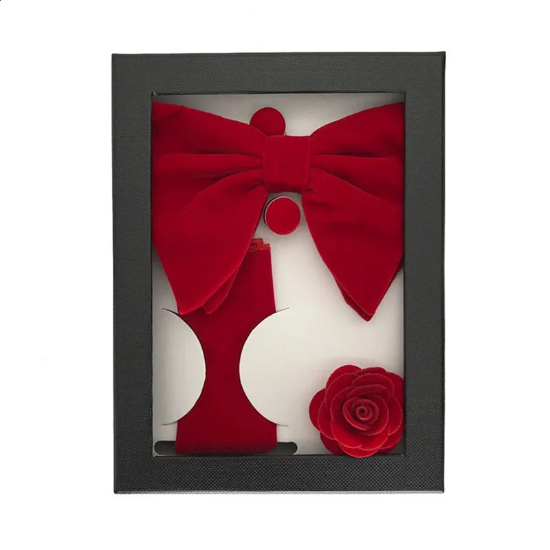 Velvet Bow Four Piece Set Includes Bow Square Scarf Brooch Sleeve Nails for Groom Wedding Business Banquet Gift Box241204