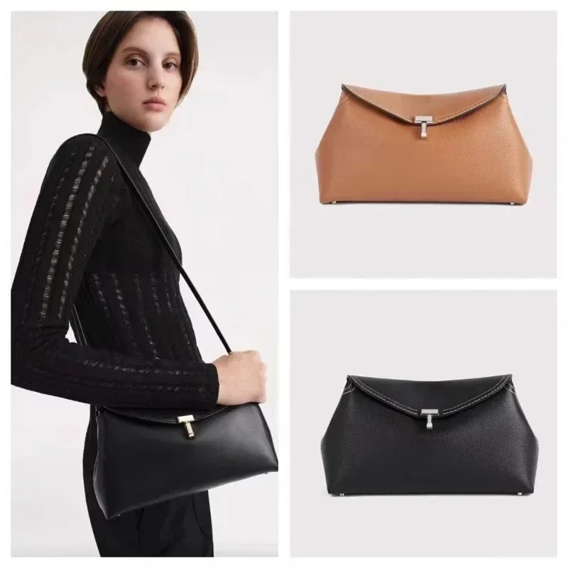 Cowhide Handbagoriginal Nodic Real Leather T Lock Flap Clutch Messenger Bag