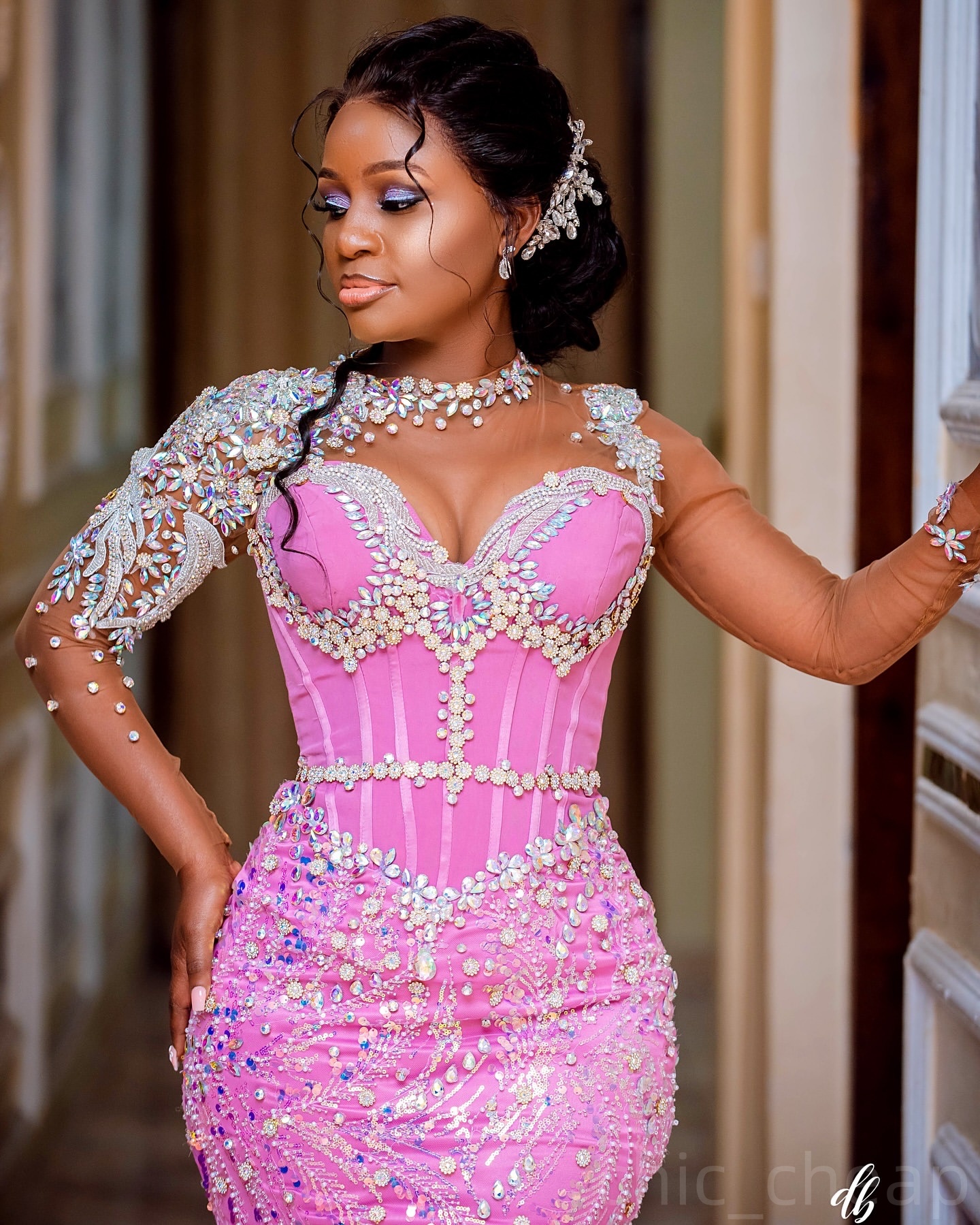 Pink Mermaid Prom Dresses 2024 Rhinestones Sequined Lace Full Sleeves Evening Formal Party Second Birthday Engagement Gowns Plus Size Dress For Specia