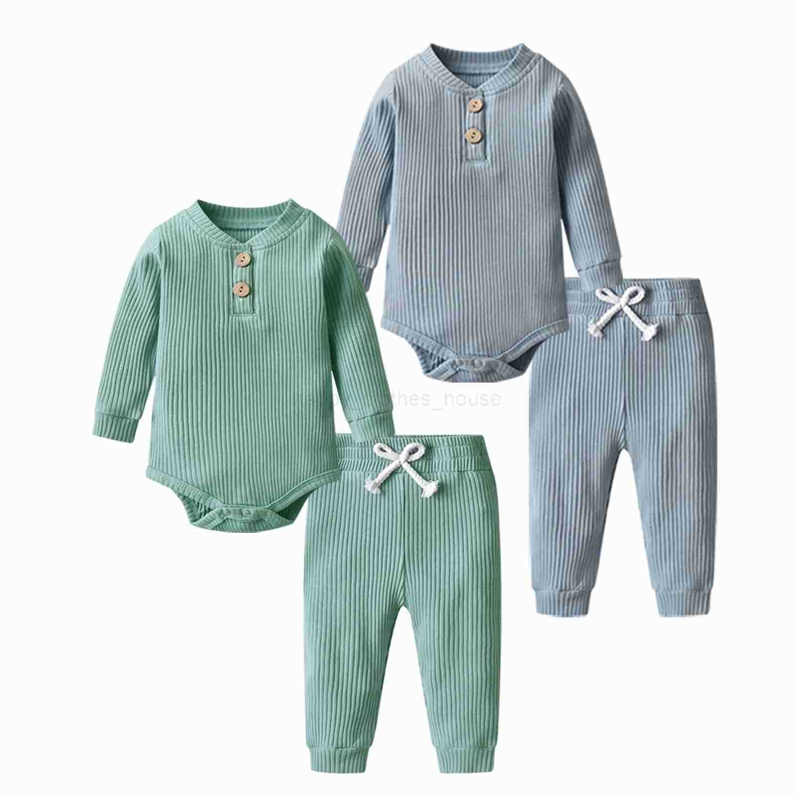 Toddler Infant Baby Boys Girls Casual Clothes Set Knitted Long Sleeve V-Neck Romper Top and Pants Spring Autumn Newborn OutfitXJ241205