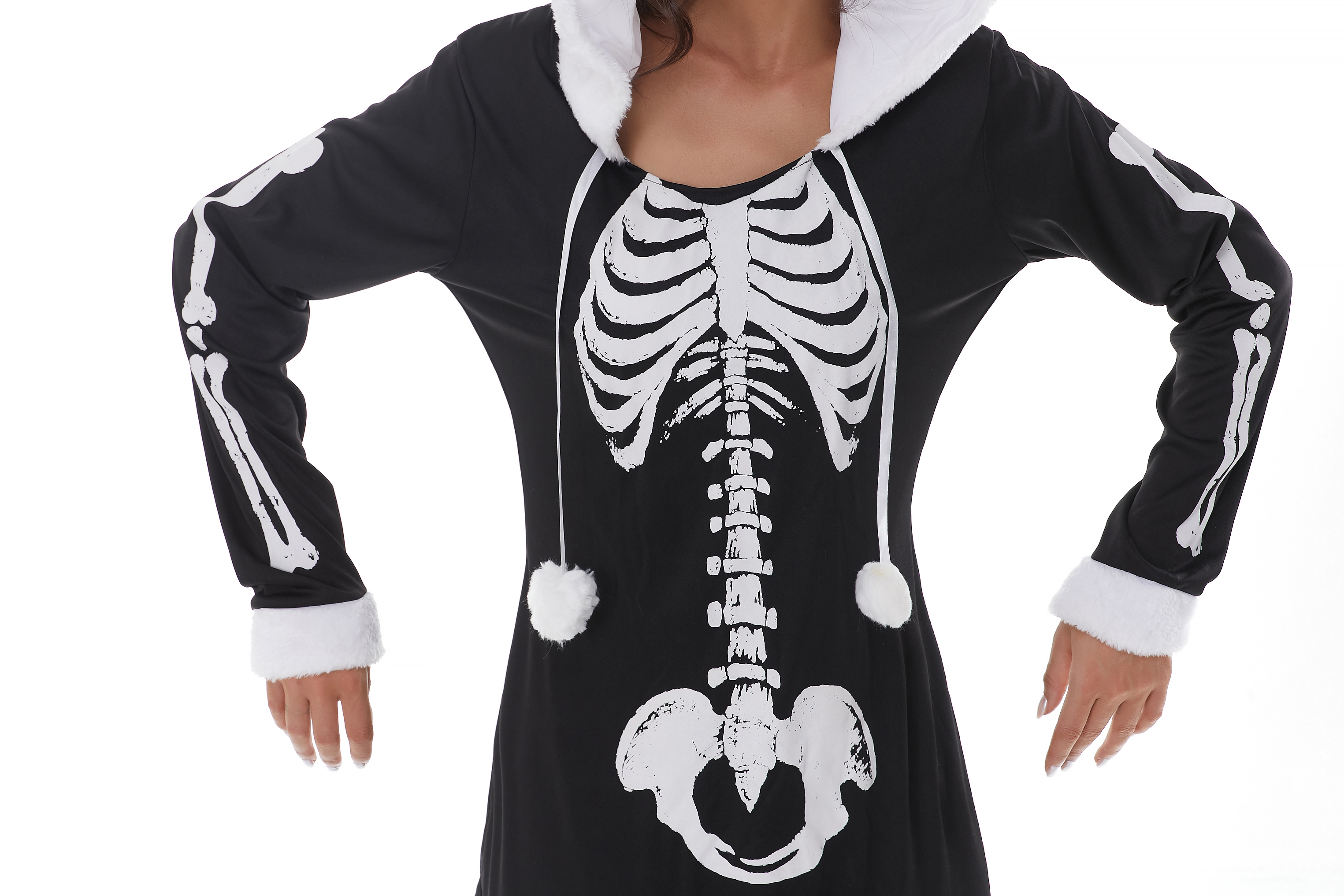 Elegant Adult Female Dress with Unique Bone Design - Black/White Stripes (Model Y18415)