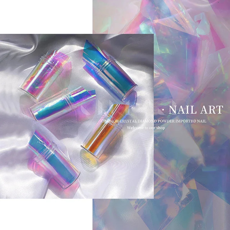 Heallor Nail Art Aurora Ice Cube Glass Foil Stickers Color Transfer Laser Jewelry Paper Handmade Nail DIY Decoration 241205