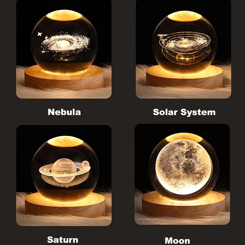 Crystal Ball LED Table Lamp USB Power 3D Moon Galaxy Decor Bedroom Night Lights For Living Room Desk Bedside Lamp Christmas Gift 241204