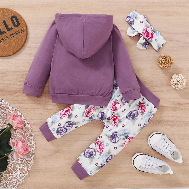 Autumn Baby Girl Outfit Letter Print Long Sleeve Hoodie Tops Sweatsuit Pants with Bowknot Headband Winter Outfit SetXJ241205