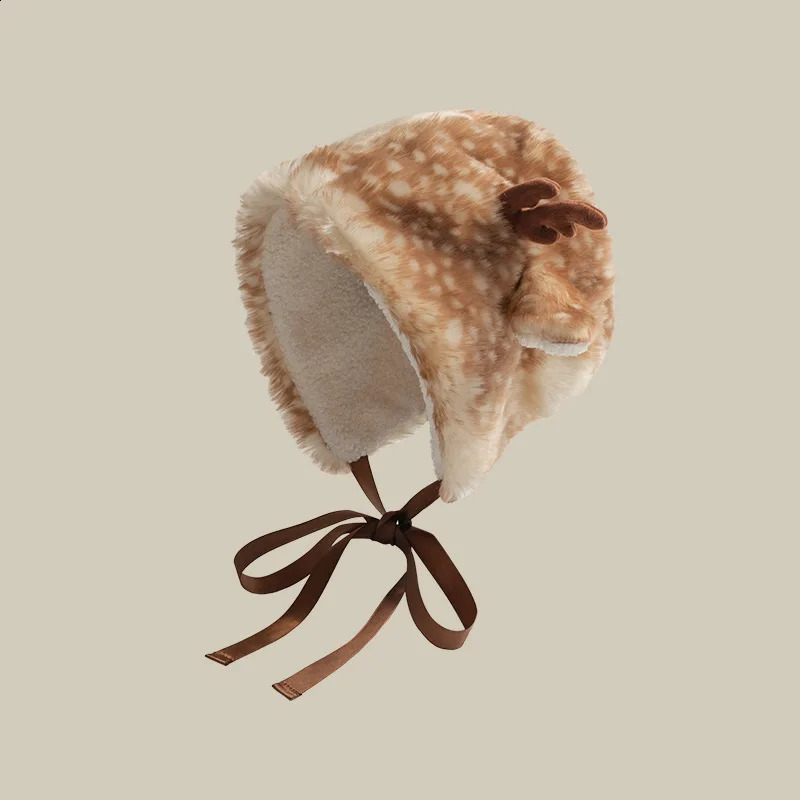 Christmas Deer Plush Lace Pulling Hat for Women Sweet and Cute Ants Keep Warm in Autumn and Winter Plush Ear Protection Headband 241205