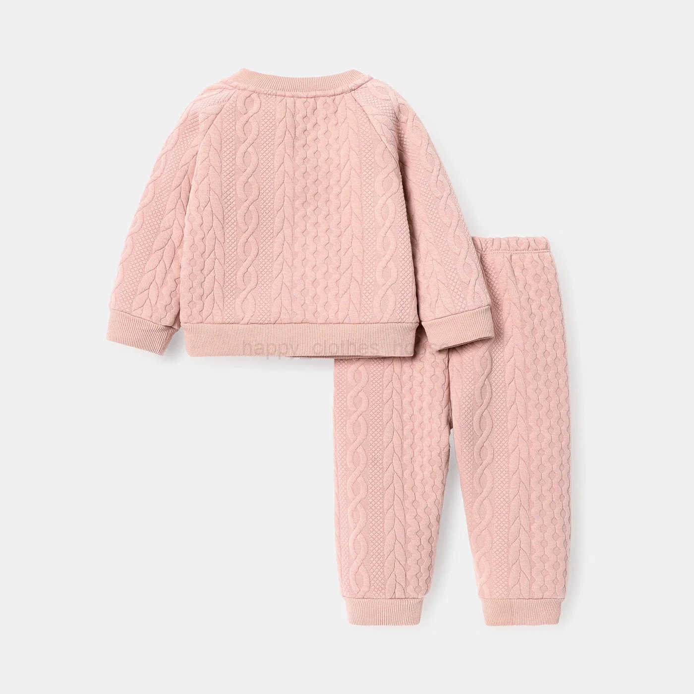 2pcs Baby Boy Solid Color Cable Knit Textured Long-sleeve Sweatshirt and Elasticized Pants Set Soft and ComfortableXJ241205