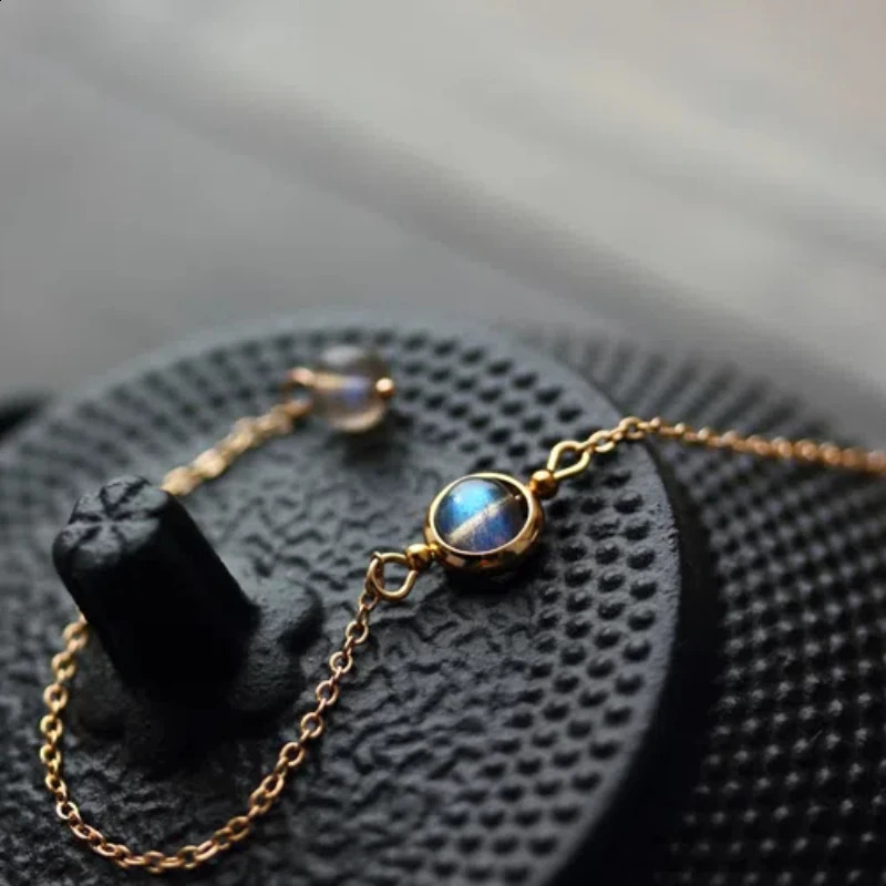 Natural Grey Moonstone Labradorite Bracelet with Copper Plated 14K Gold For Women Wholesale 241122