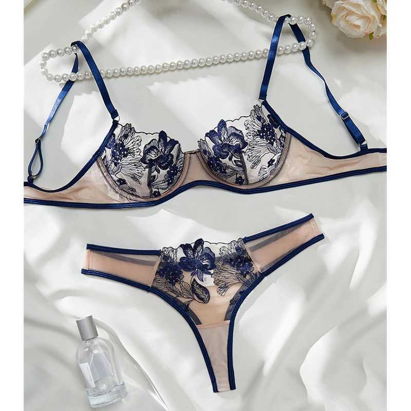 Mesh Embroidered Lingerie Sets for Women Delicate Eroctic Lingerie Female Fancy Underwear Intimate Transparent Bra Sets 3-PointXJ241205