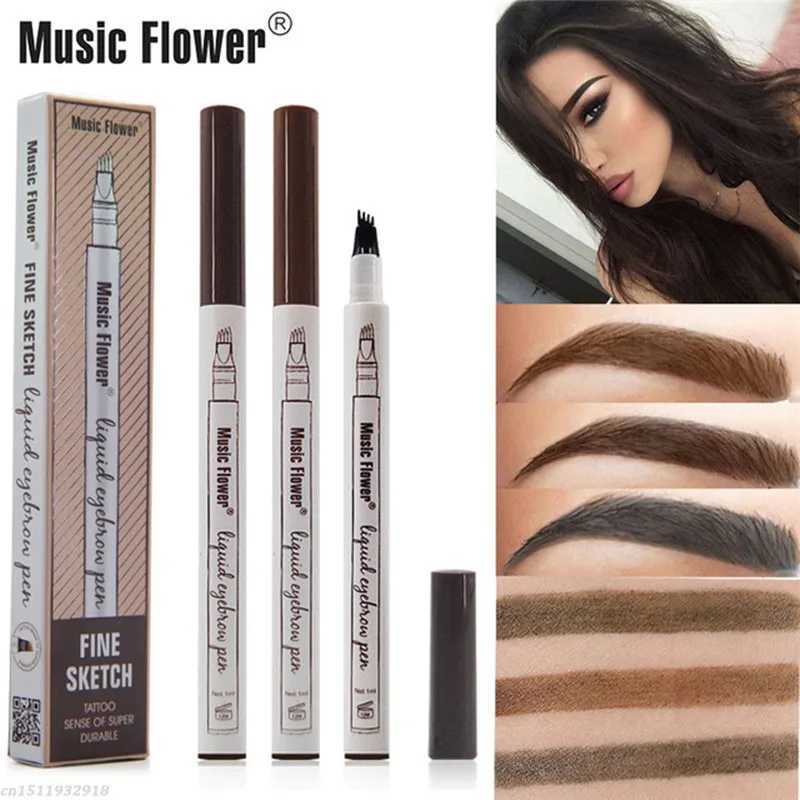 Music Flower Brand Makeup 4-Color Fine Sketching Liquid Eyebrow Pencil Waterproof Tattoo Super Durable Eyebrow Pen Anti StainW241205