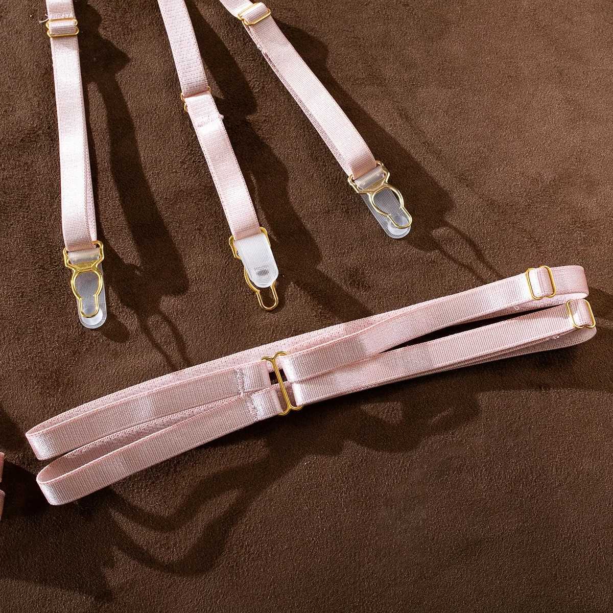 Girl Embroidered Perspective Lingerie Set Womens Sweet Sexy Chain Underwear Female Solid See Though Bra Three Piece SetXJ241205